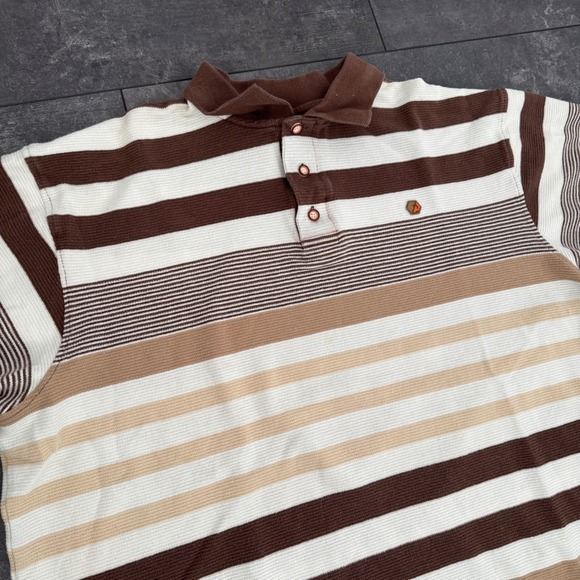 Vintage Southpole Mens XXL Striped Polo Shirt Short Sleeve Brown White Y2K - Picture 2 of 7